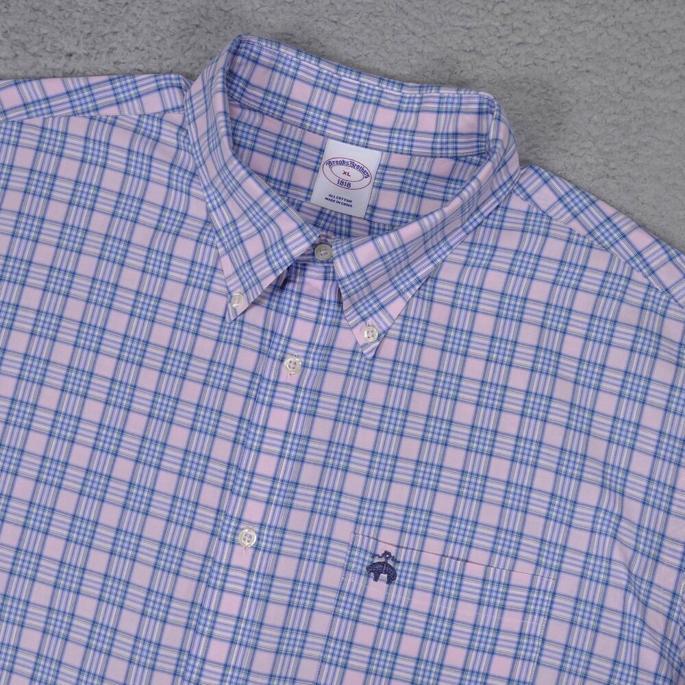 Brooks Brothers Shirt Mens XL Blue Pink Plaid Button Down Long Sleeve